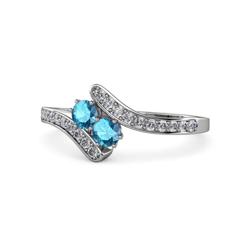 Eleni London Blue Topaz with Side Diamonds Bypass Ring 