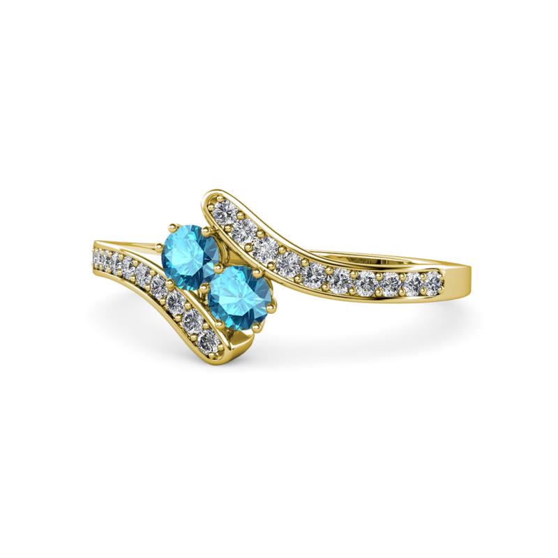 Eleni London Blue Topaz with Side Diamonds Bypass Ring 