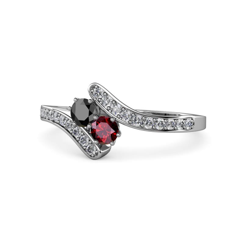 Eleni Black Diamond and Ruby with Side Diamonds Bypass Ring 