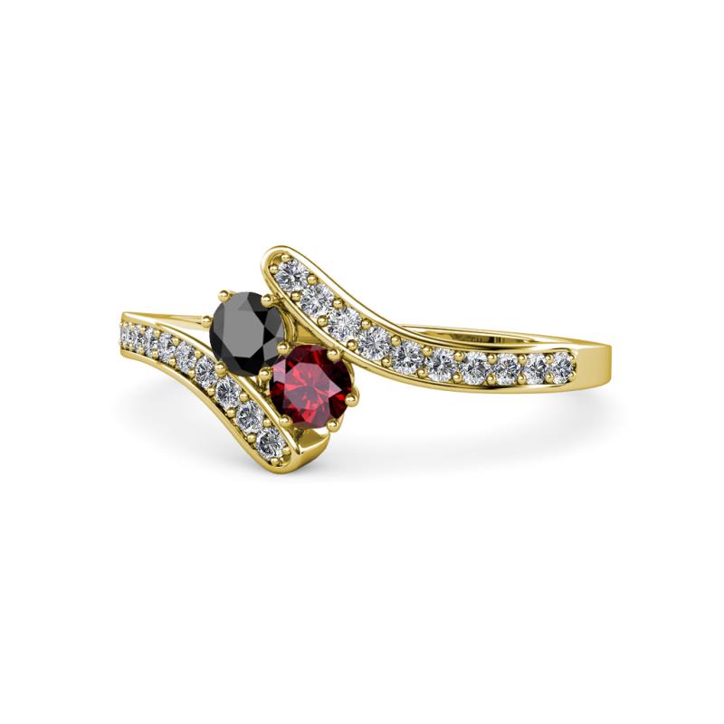 Eleni Black Diamond and Ruby with Side Diamonds Bypass Ring 