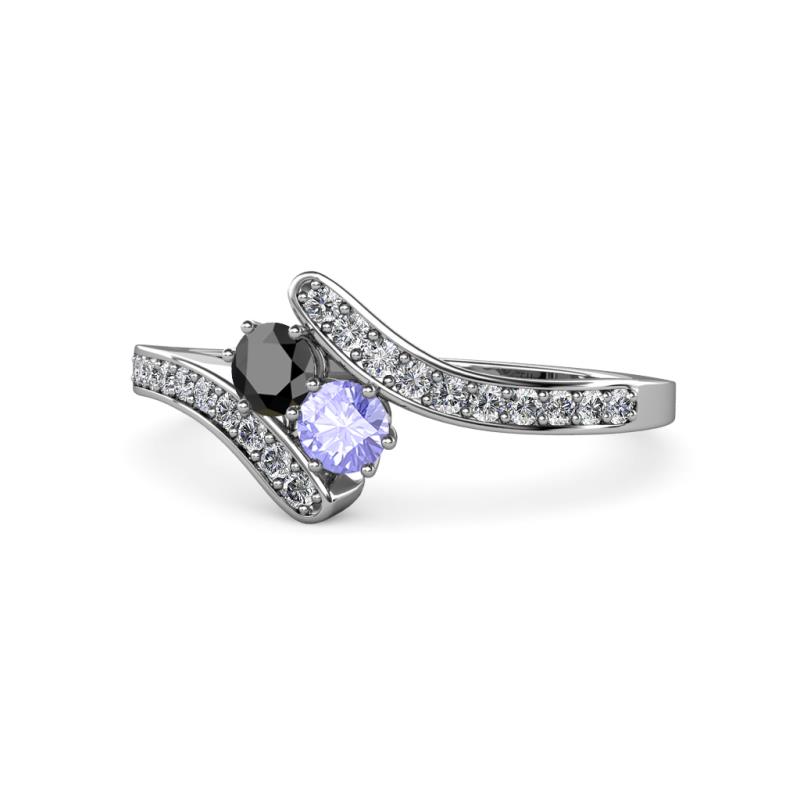 Eleni Black Diamond and Tanzanite with Side Diamonds Bypass Ring 