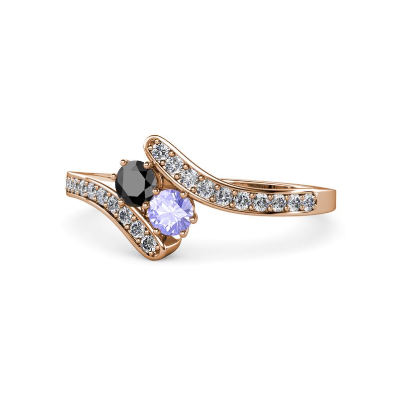 Eleni Black Diamond and Tanzanite with Side Diamonds Bypass Ring 