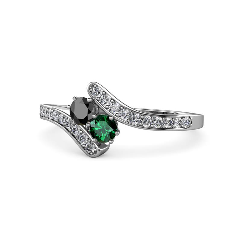 Eleni Black Diamond and Emerald with Side Diamonds Bypass Ring 
