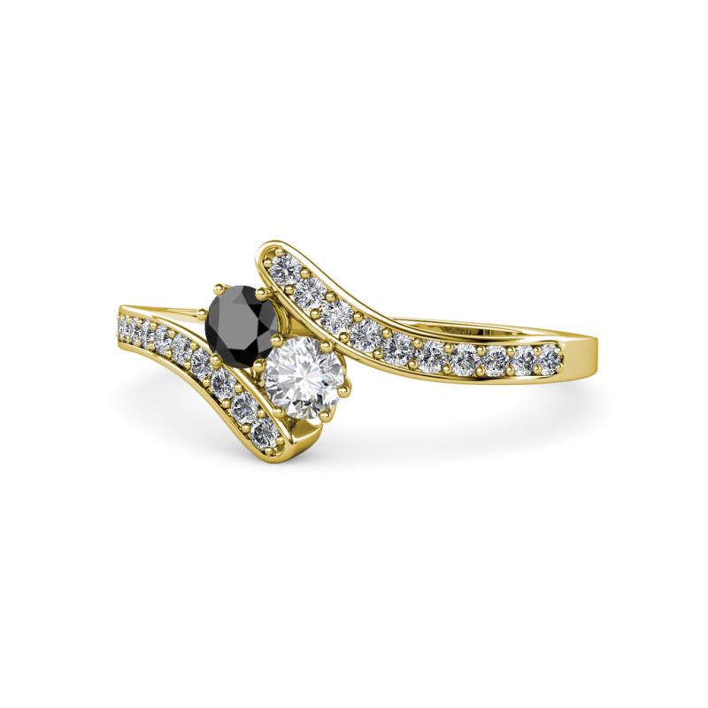 Eleni Black and White Diamond with Side Diamonds Bypass Ring 