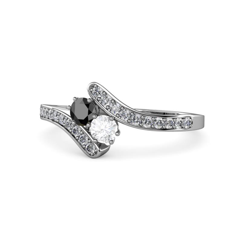 Eleni Black Diamond and White Sapphire with Side Diamonds Bypass Ring 