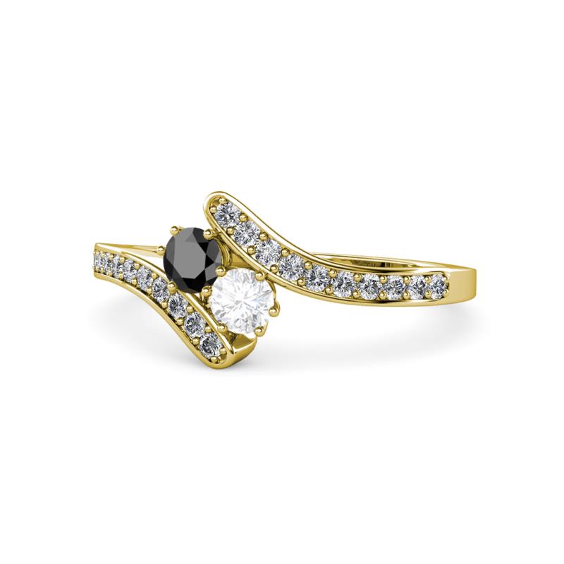 Eleni Black Diamond and White Sapphire with Side Diamonds Bypass Ring 
