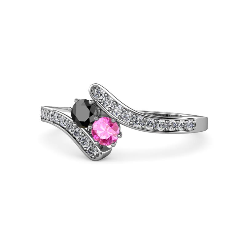 Eleni Black Diamond and Pink Sapphire with Side Diamonds Bypass Ring 
