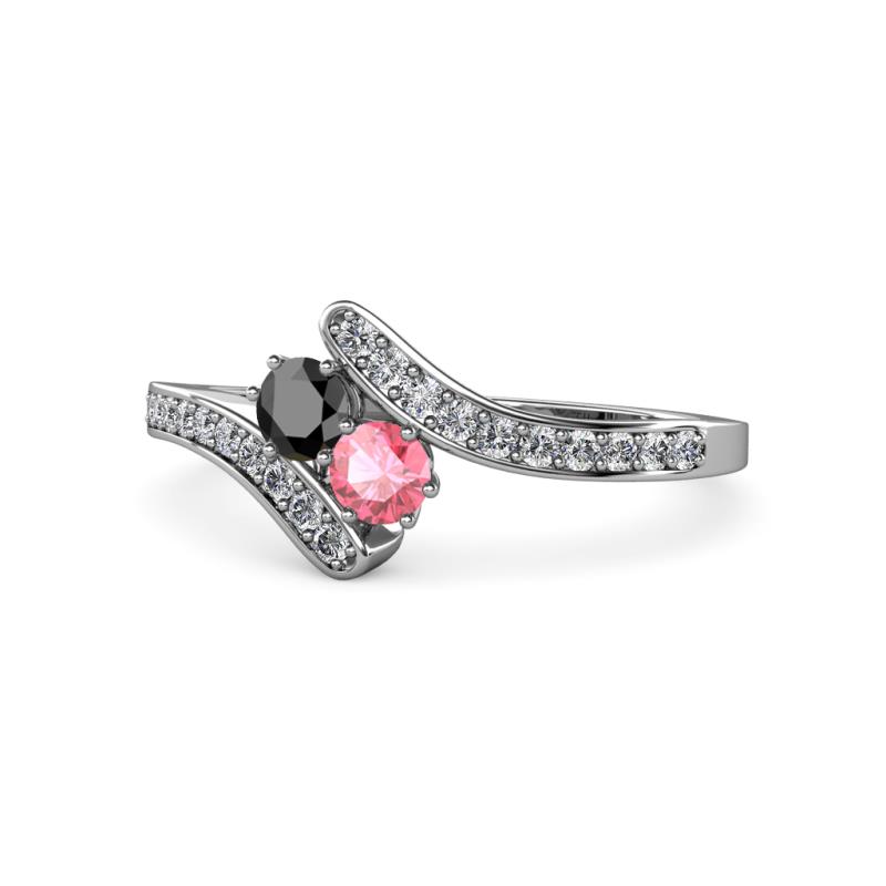 Eleni Black Diamond and Pink Tourmaline with Side Diamonds Bypass Ring 
