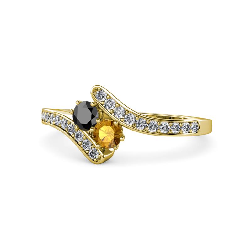 Eleni Black Diamond and Citrine with Side Diamonds Bypass Ring 
