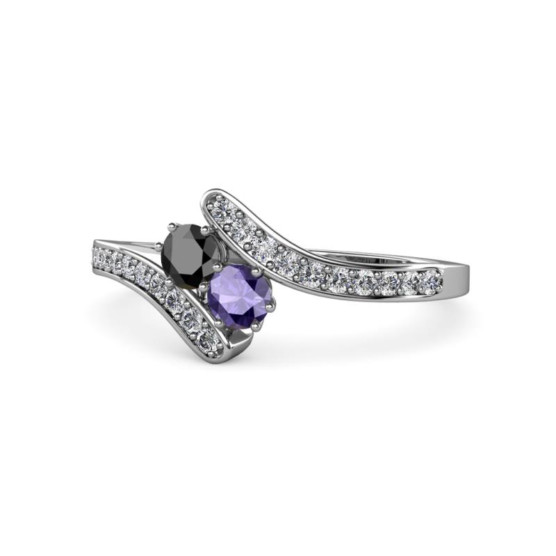 Eleni Black Diamond and Iolite with Side Diamonds Bypass Ring 