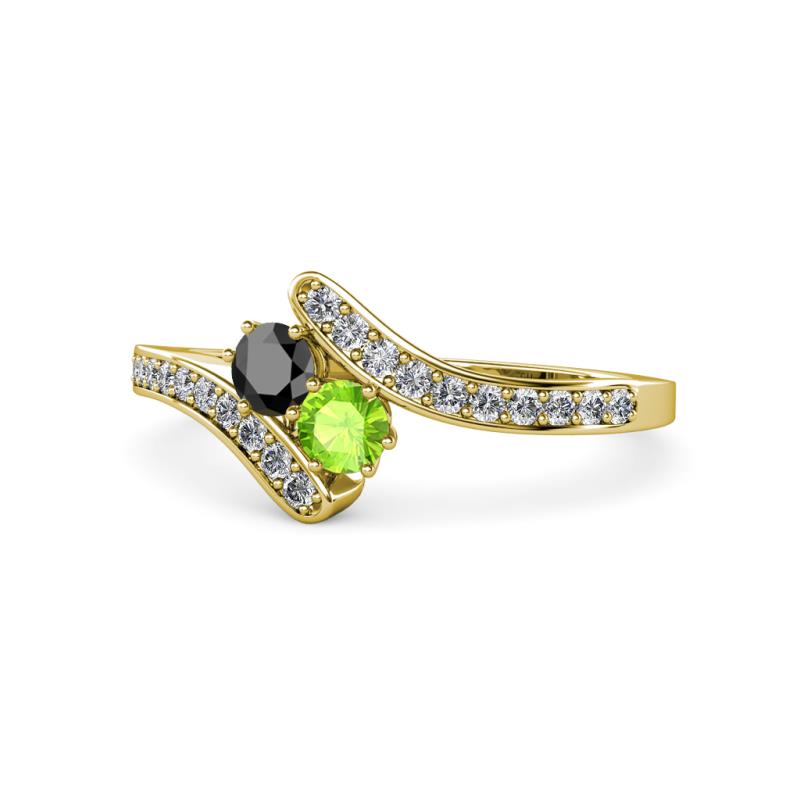 Eleni Black Diamond and Peridot with Side Diamonds Bypass Ring 