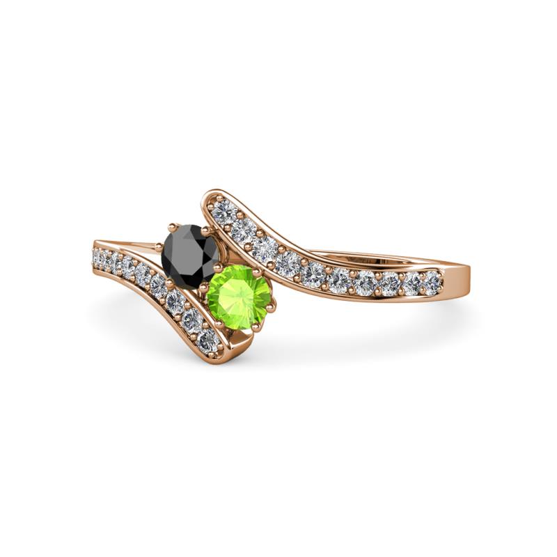 Eleni Black Diamond and Peridot with Side Diamonds Bypass Ring 