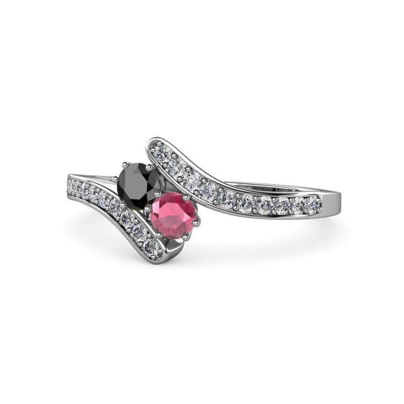 Eleni Black Diamond and Rhodolite Garnet with Side Diamonds Bypass Ring 
