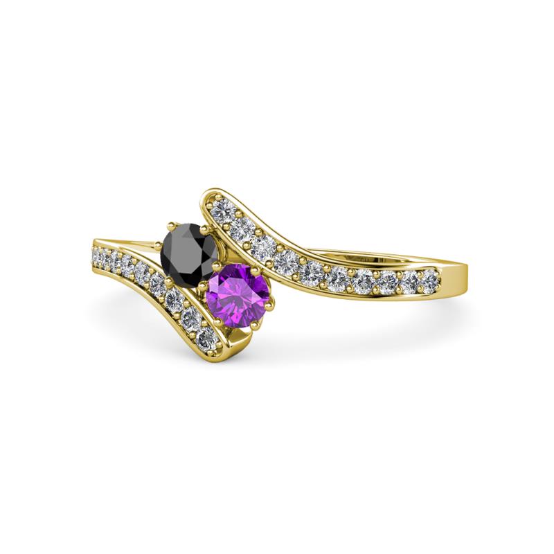 Eleni Black Diamond and Amethyst with Side Diamonds Bypass Ring 