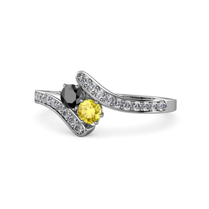 Eleni Black Diamond and Yellow Sapphire with Side Diamonds Bypass Ring 