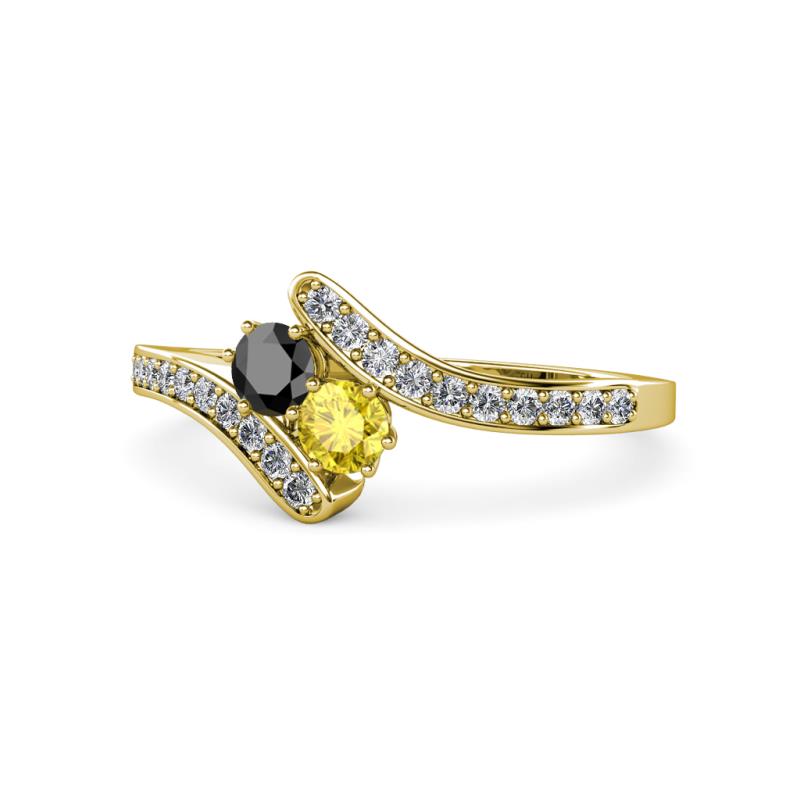 Eleni Black Diamond and Yellow Sapphire with Side Diamonds Bypass Ring 