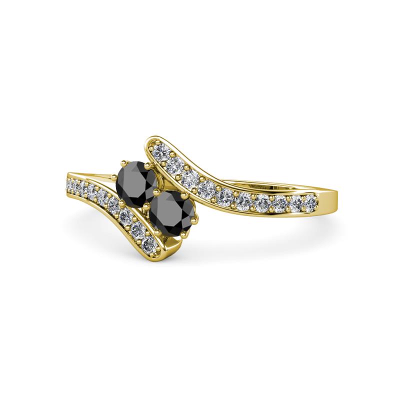 Eleni Black Diamond with Side Diamonds Bypass Ring 
