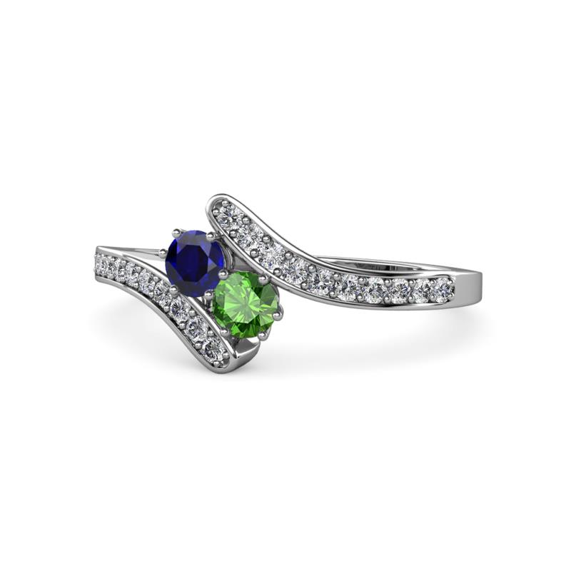 Eleni Blue Sapphire and Green Garnet with Side Diamonds Bypass Ring 