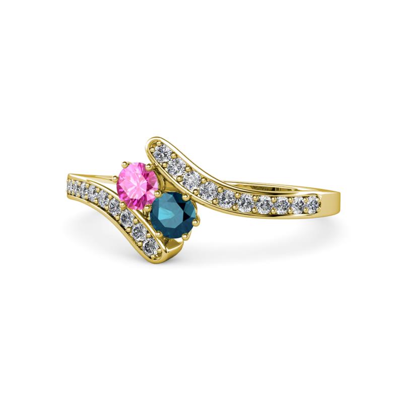 Eleni Pink Sapphire and Blue Diamond with Side Diamonds Bypass Ring 