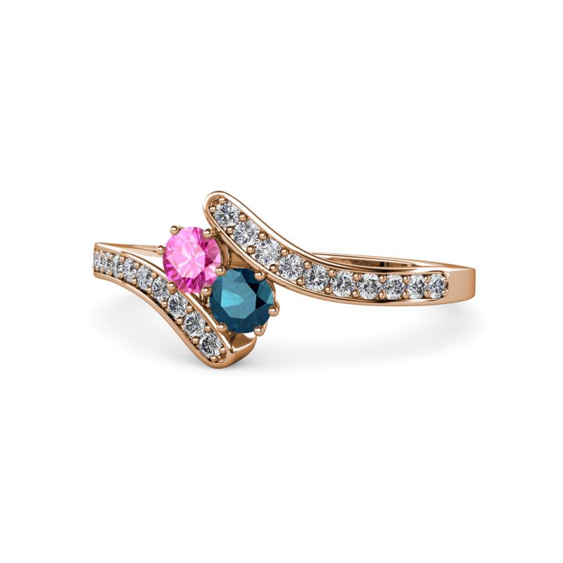 Eleni Pink Sapphire and Blue Diamond with Side Diamonds Bypass Ring 