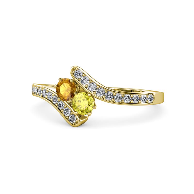 Eleni Citrine and Yellow Diamond with Side Diamonds Bypass Ring 