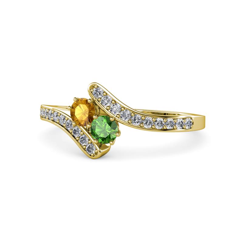 Eleni Citrine and Green Garnet with Side Diamonds Bypass Ring 