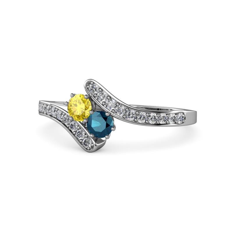 Eleni Yellow Sapphire and Blue Diamond with Side Diamonds Bypass Ring 