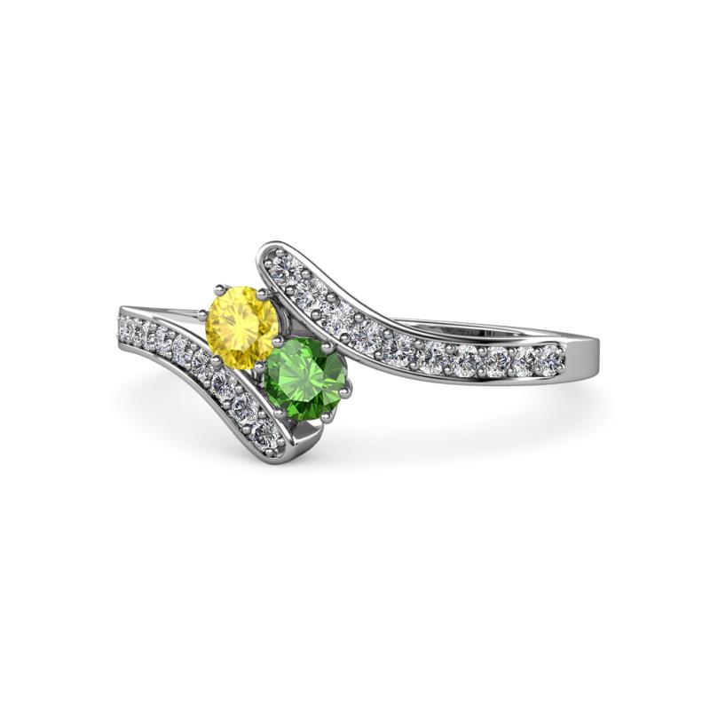 Eleni Yellow Sapphire and Green Garnet with Side Diamonds Bypass Ring 