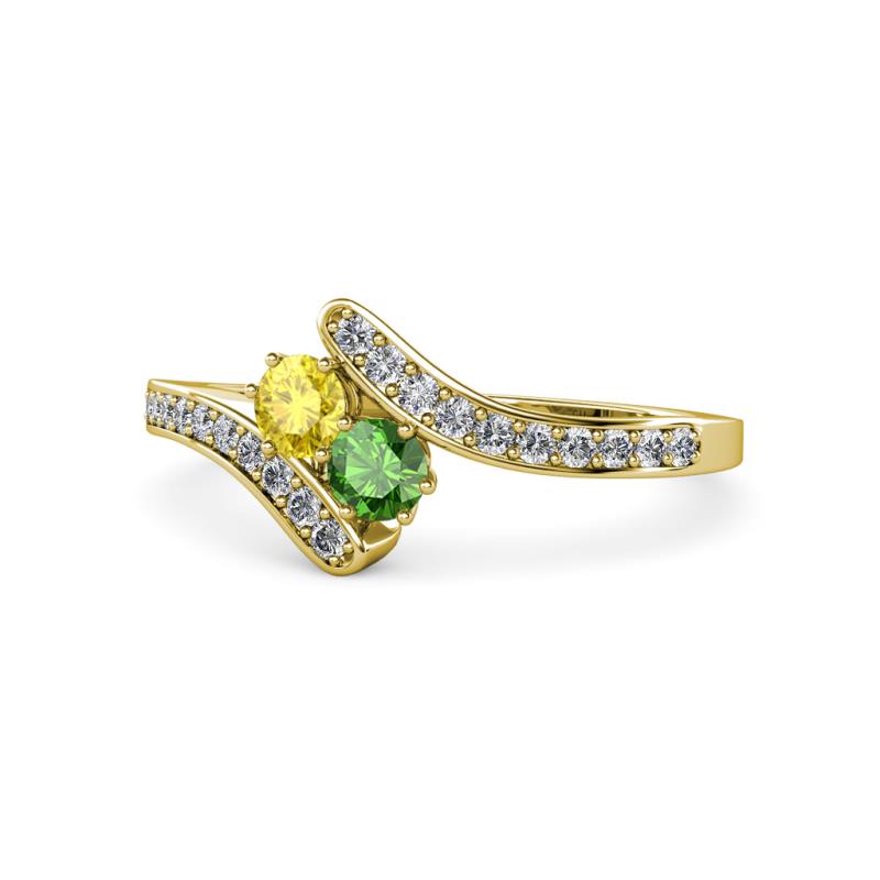 Eleni Yellow Sapphire and Green Garnet with Side Diamonds Bypass Ring 