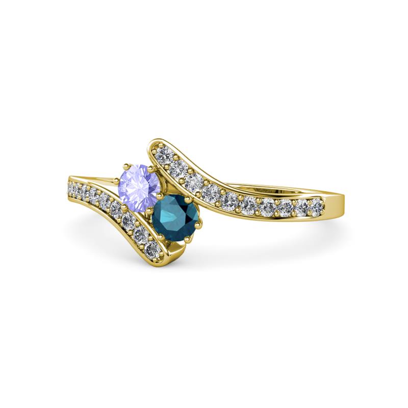 Eleni Tanzanite and Blue Diamond with Side Diamonds Bypass Ring 