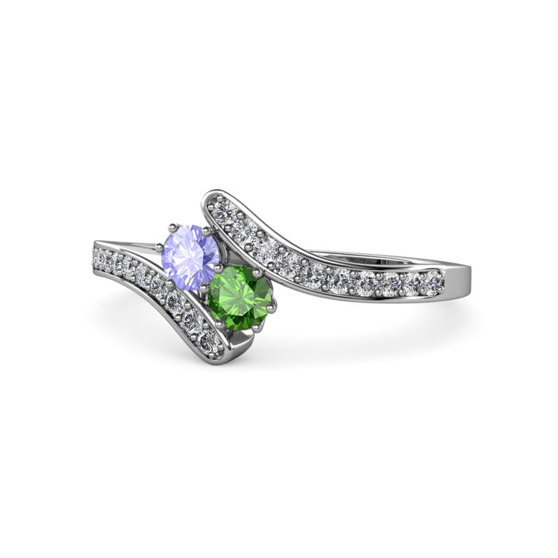 Eleni Tanzanite and Green Garnet with Side Diamonds Bypass Ring 