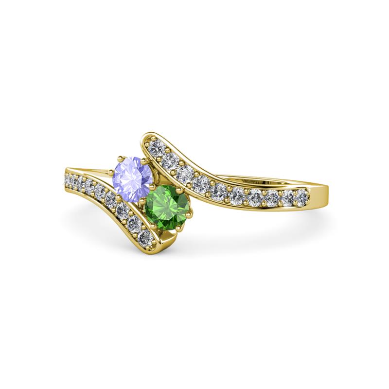 Eleni Tanzanite and Green Garnet with Side Diamonds Bypass Ring 