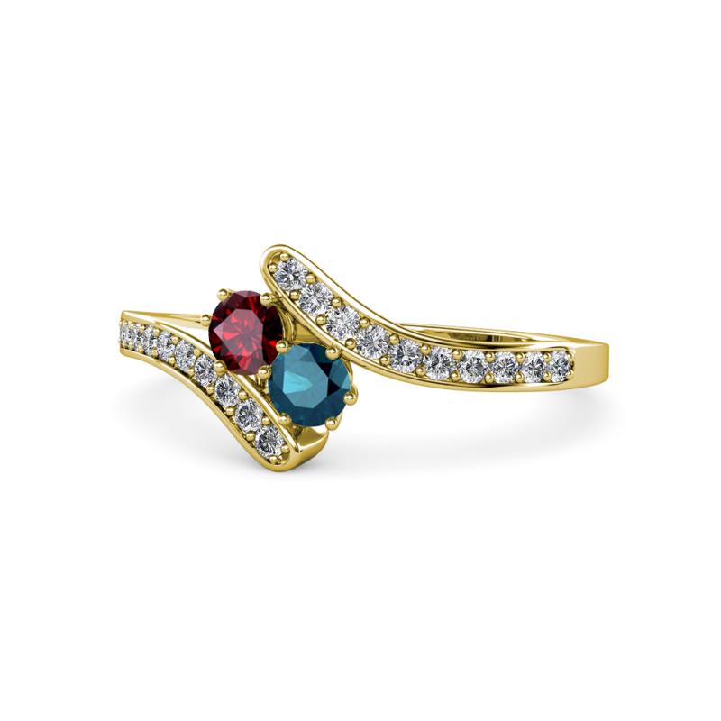 Eleni Ruby and Blue Diamond with Side Diamonds Bypass Ring 