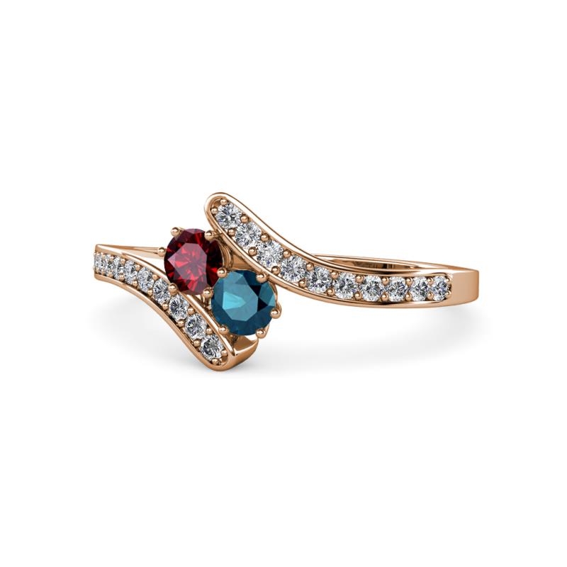 Eleni Ruby and Blue Diamond with Side Diamonds Bypass Ring 