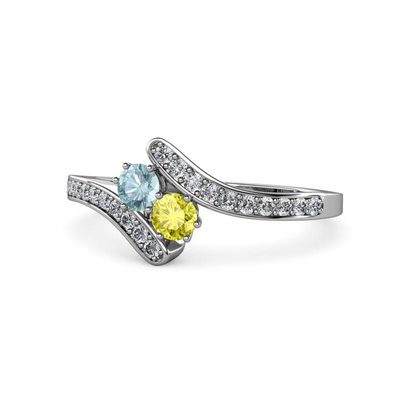 Eleni Aquamarine and Yellow Diamond with Side Diamonds Bypass Ring 