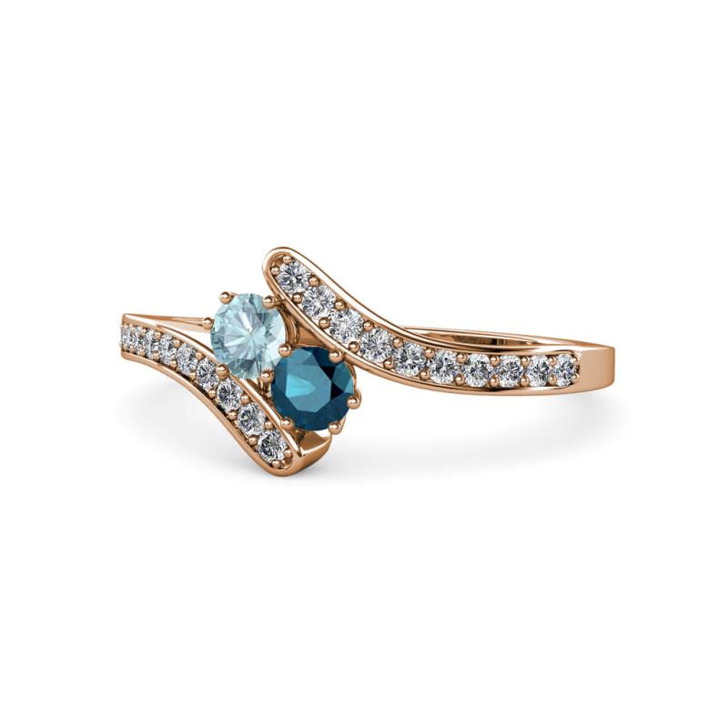Eleni Aquamarine and Blue Diamond with Side Diamonds Bypass Ring 