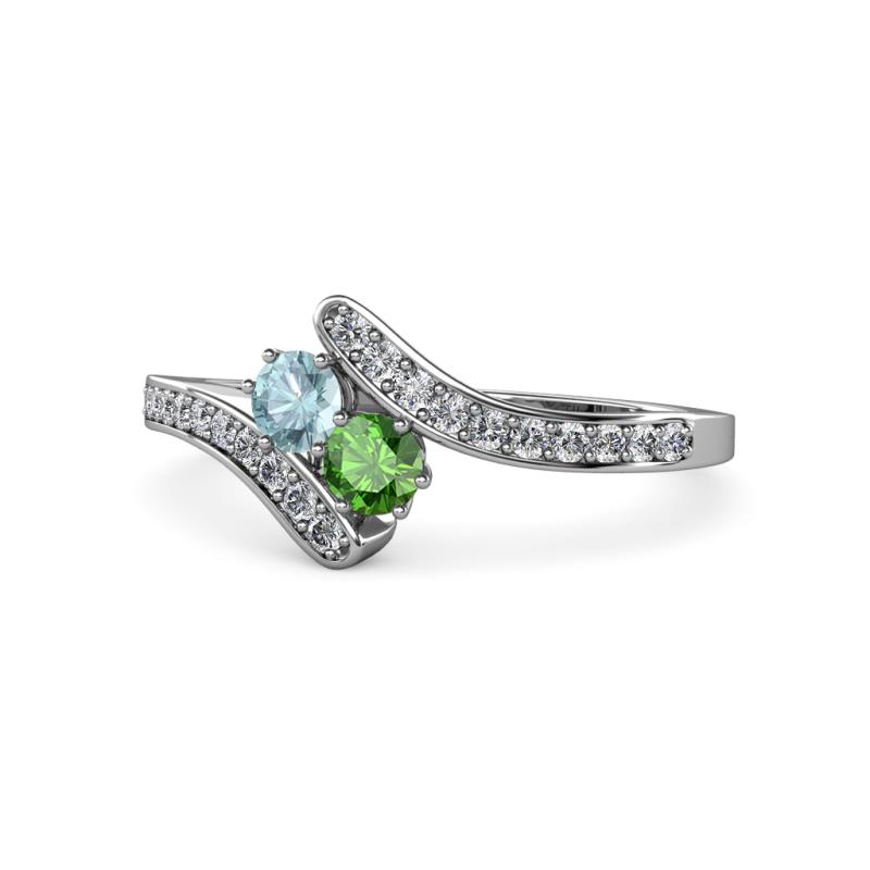 Eleni Aquamarine and Green Garnet with Side Diamonds Bypass Ring 
