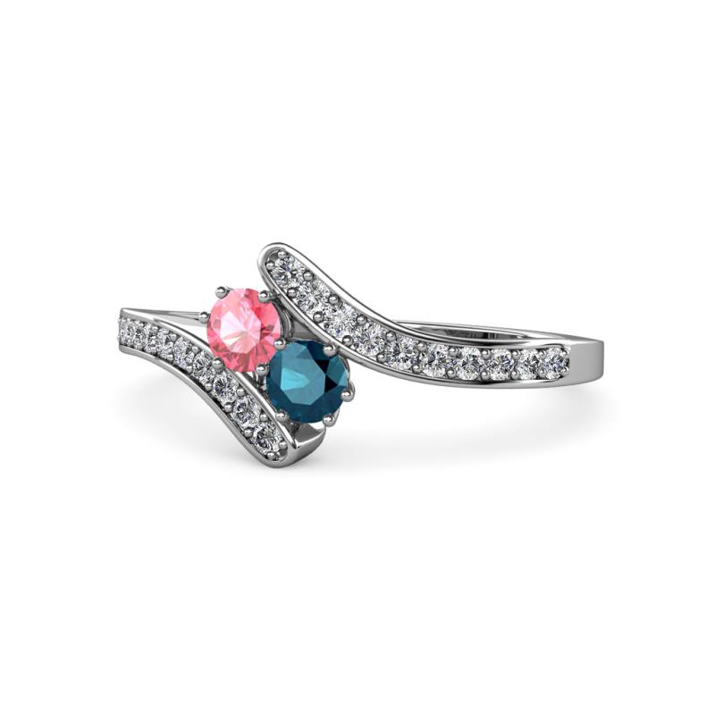 Eleni Pink Tourmaline and Blue Diamond with Side Diamonds Bypass Ring 