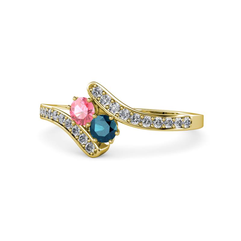 Eleni Pink Tourmaline and Blue Diamond with Side Diamonds Bypass Ring 