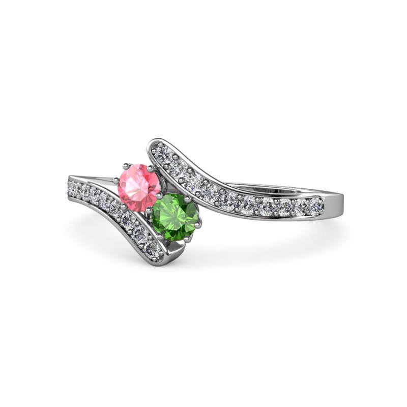 Eleni Pink Tourmaline and Green Garnet with Side Diamonds Bypass Ring 