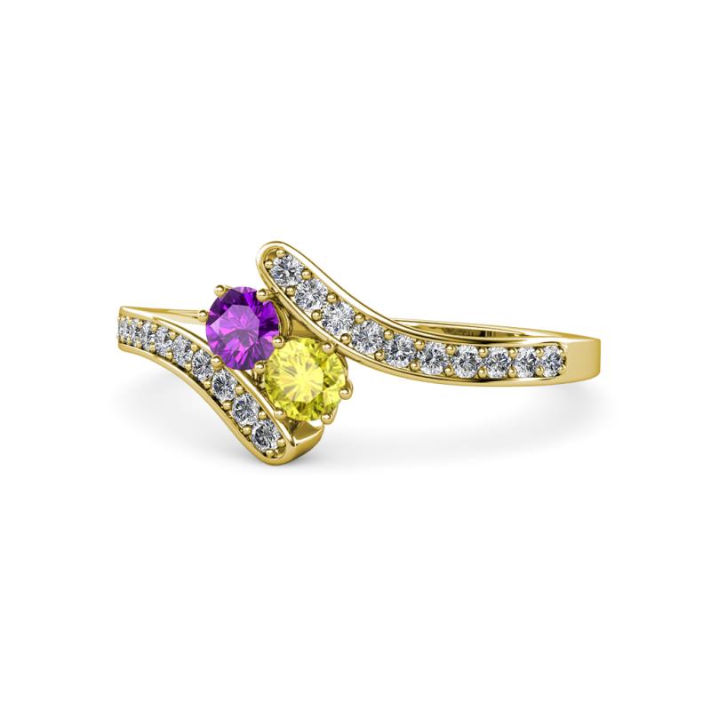Eleni Amethyst and Yellow Diamond with Side Diamonds Bypass Ring 