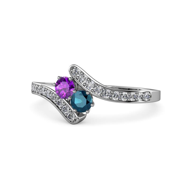 Eleni Amethyst and Blue Diamond with Side Diamonds Bypass Ring 