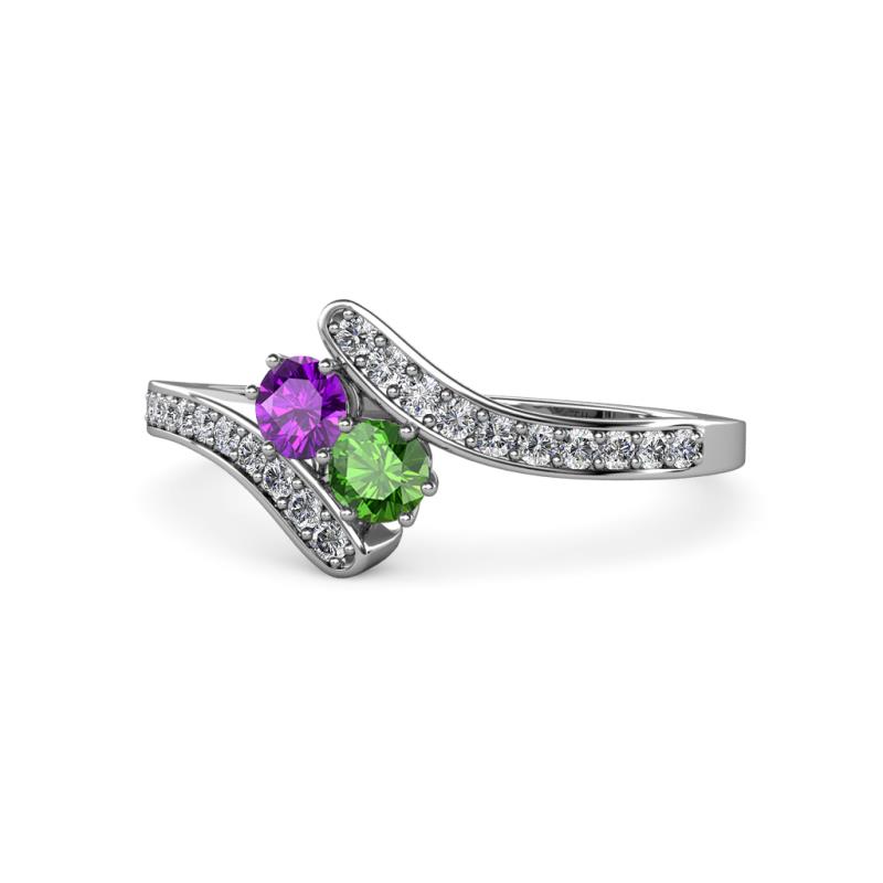 Eleni Amethyst and Green Garnet with Side Diamonds Bypass Ring 