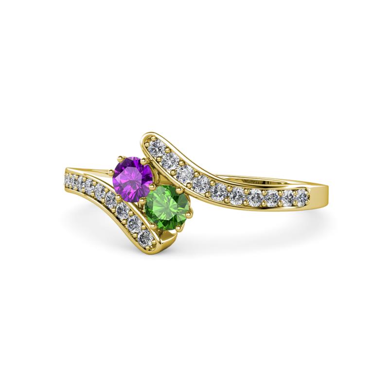 Eleni Amethyst and Green Garnet with Side Diamonds Bypass Ring 