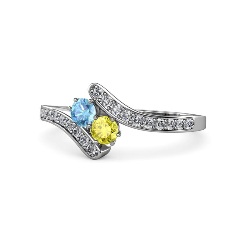 Eleni Blue Topaz and Yellow Diamond with Side Diamonds Bypass Ring 