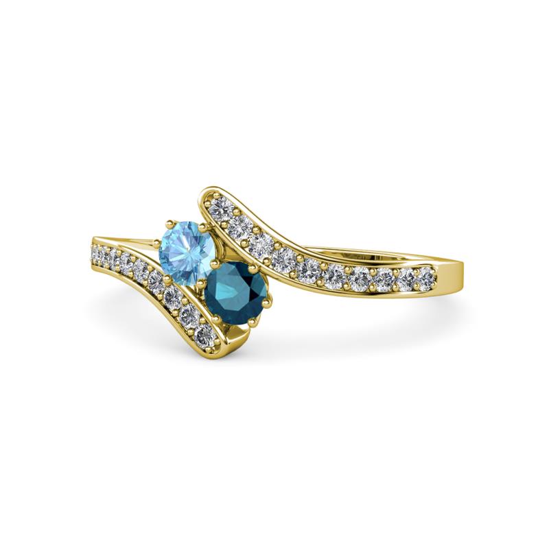 Eleni Blue Topaz and Blue Diamond with Side Diamonds Bypass Ring 