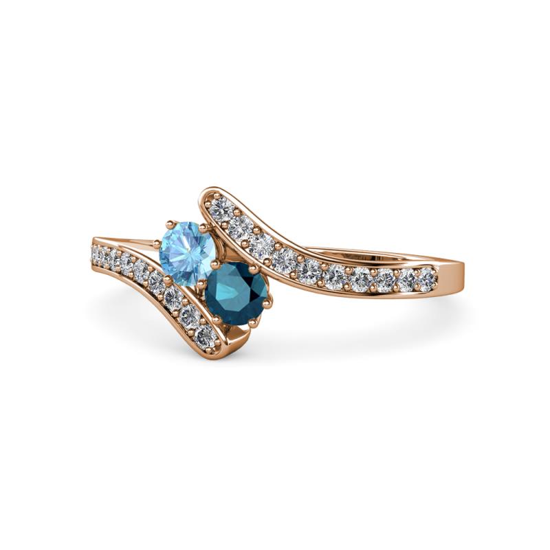 Eleni Blue Topaz and Blue Diamond with Side Diamonds Bypass Ring 
