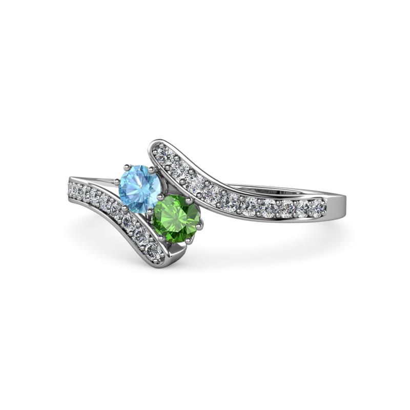 Eleni Blue Topaz and Green Garnet with Side Diamonds Bypass Ring 