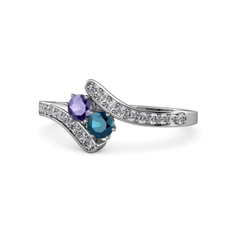 Eleni Iolite and Blue Diamond with Side Diamonds Bypass Ring 