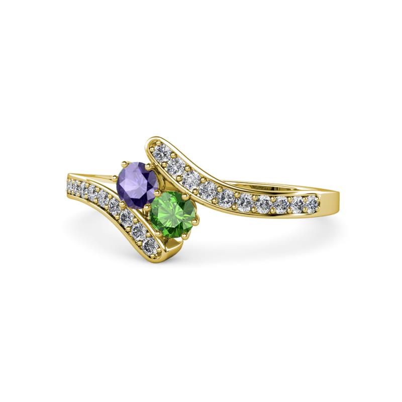 Eleni Iolite and Green Garnet with Side Diamonds Bypass Ring 